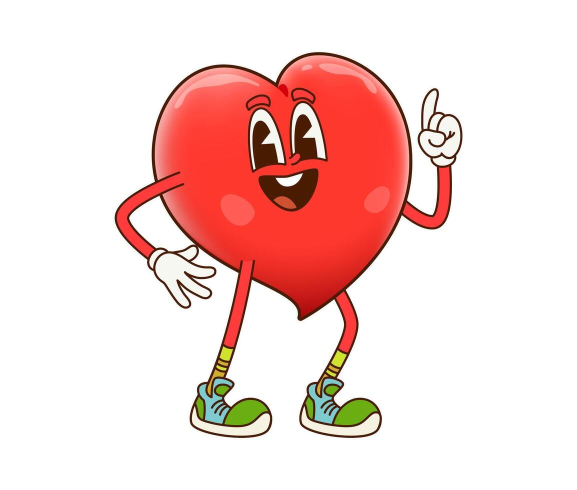 Cute groovy heart character with joyful expression vector