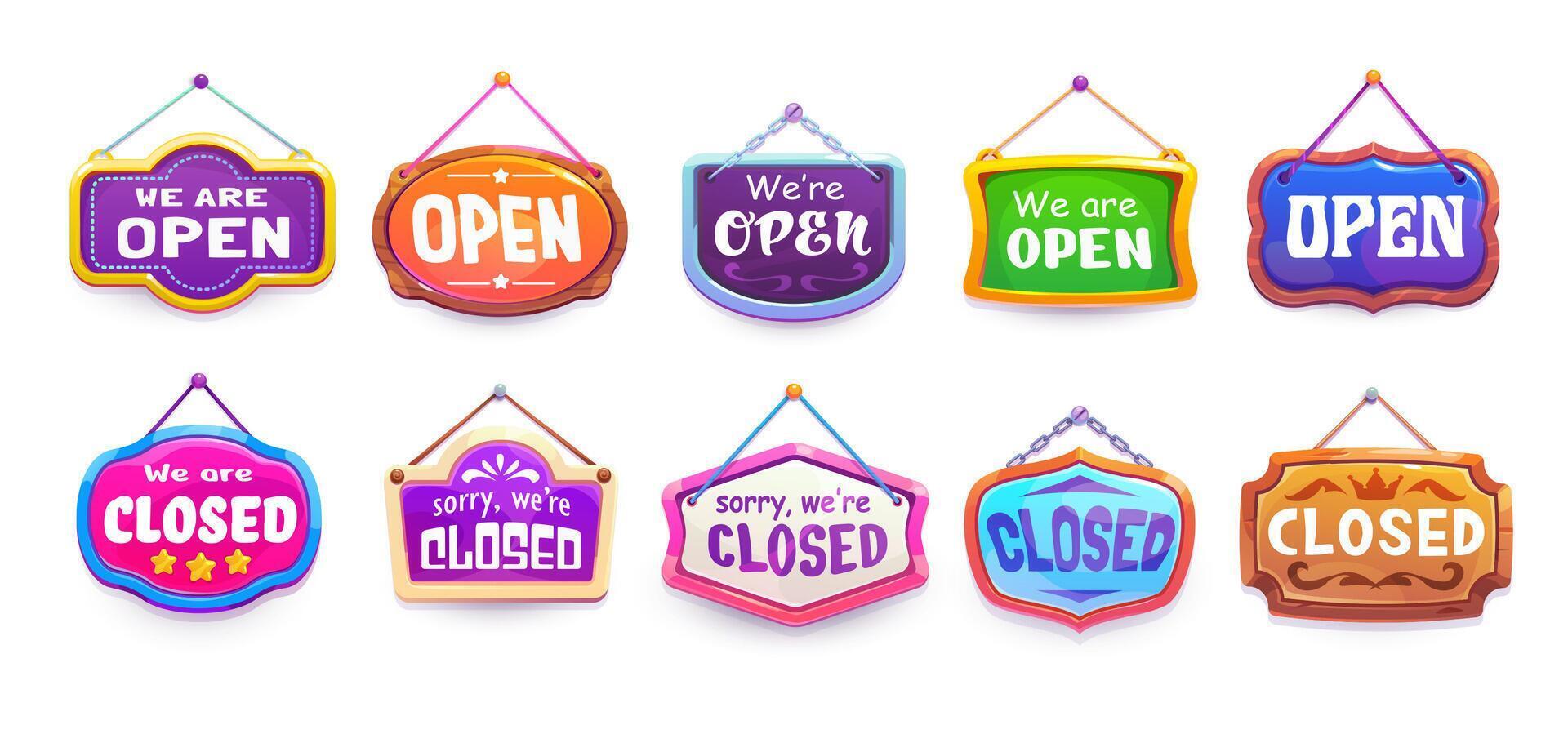 Board signs, open or closed shop notice signboards vector