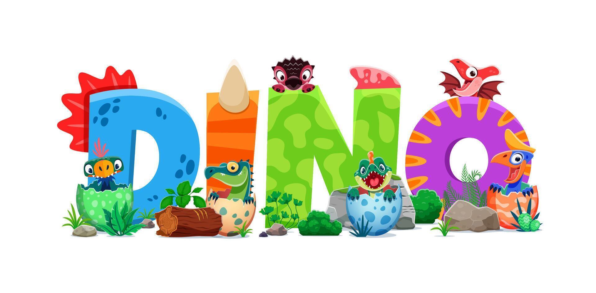 Dino kids in egg shell cartoon funny baby dinosaur vector