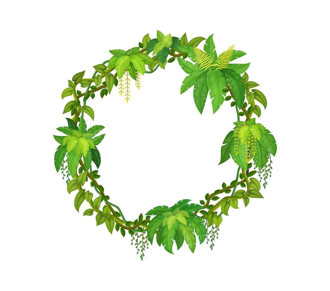 Tropical jungle round frame with forest lianas vector