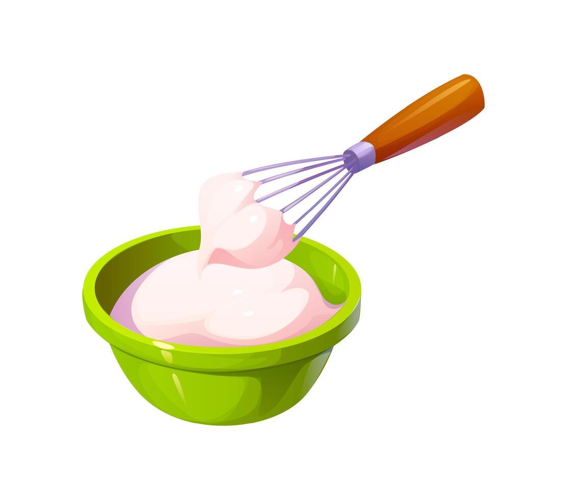 Cream whipping with whisk, food cooking process vector