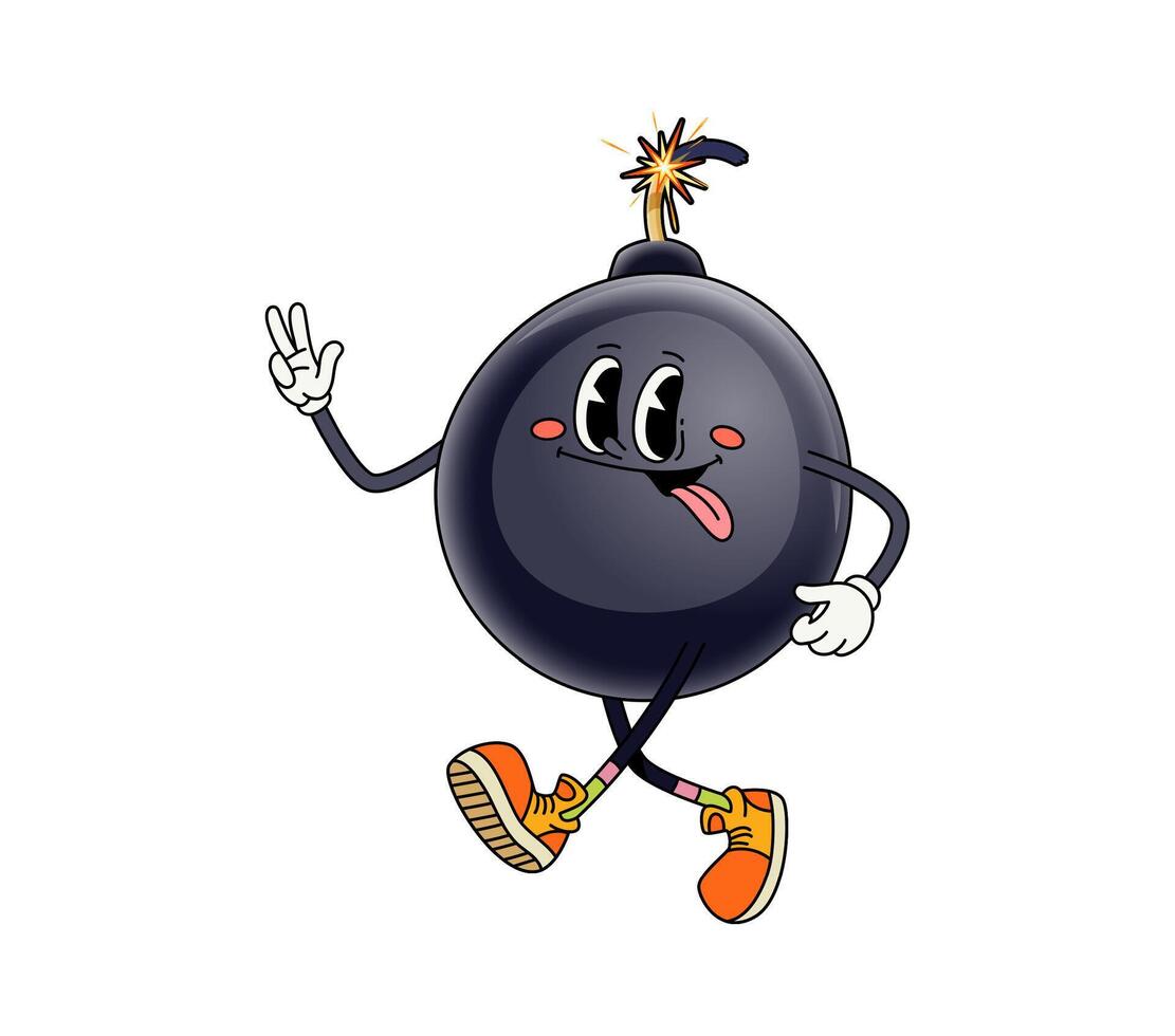 Bomb with burning wick groovy foolish character vector