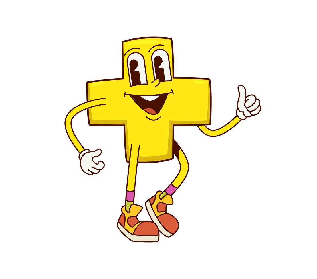 Cartoon plus math symbol character with big eyes vector