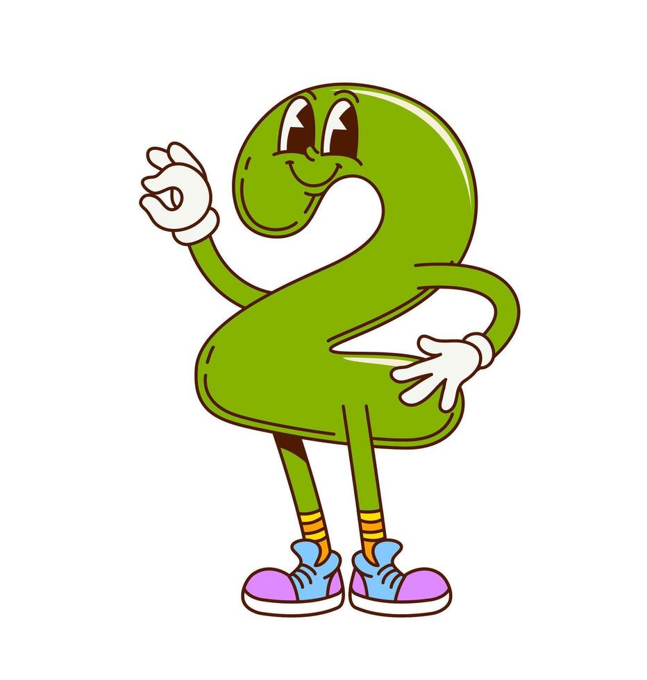 Groovy math number two 2 retro cartoon character vector