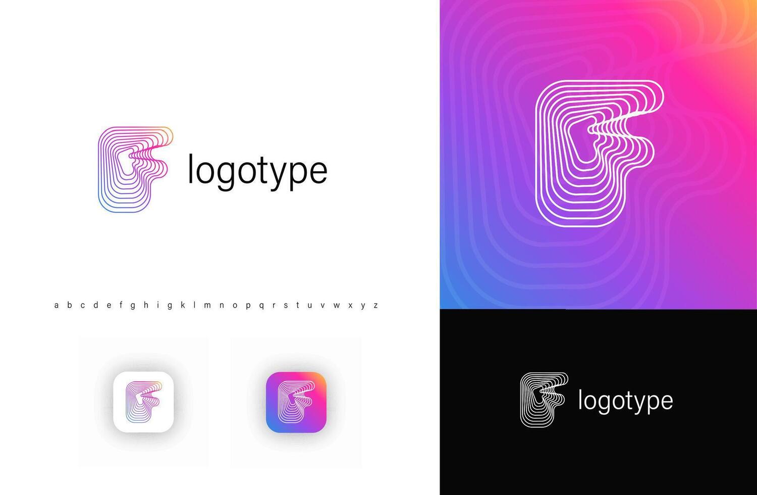 Ripples Logo Letter F, Geometric Rounded Lines Monogram for Tech Branding, Creative Posters, Identity. Illustration vector