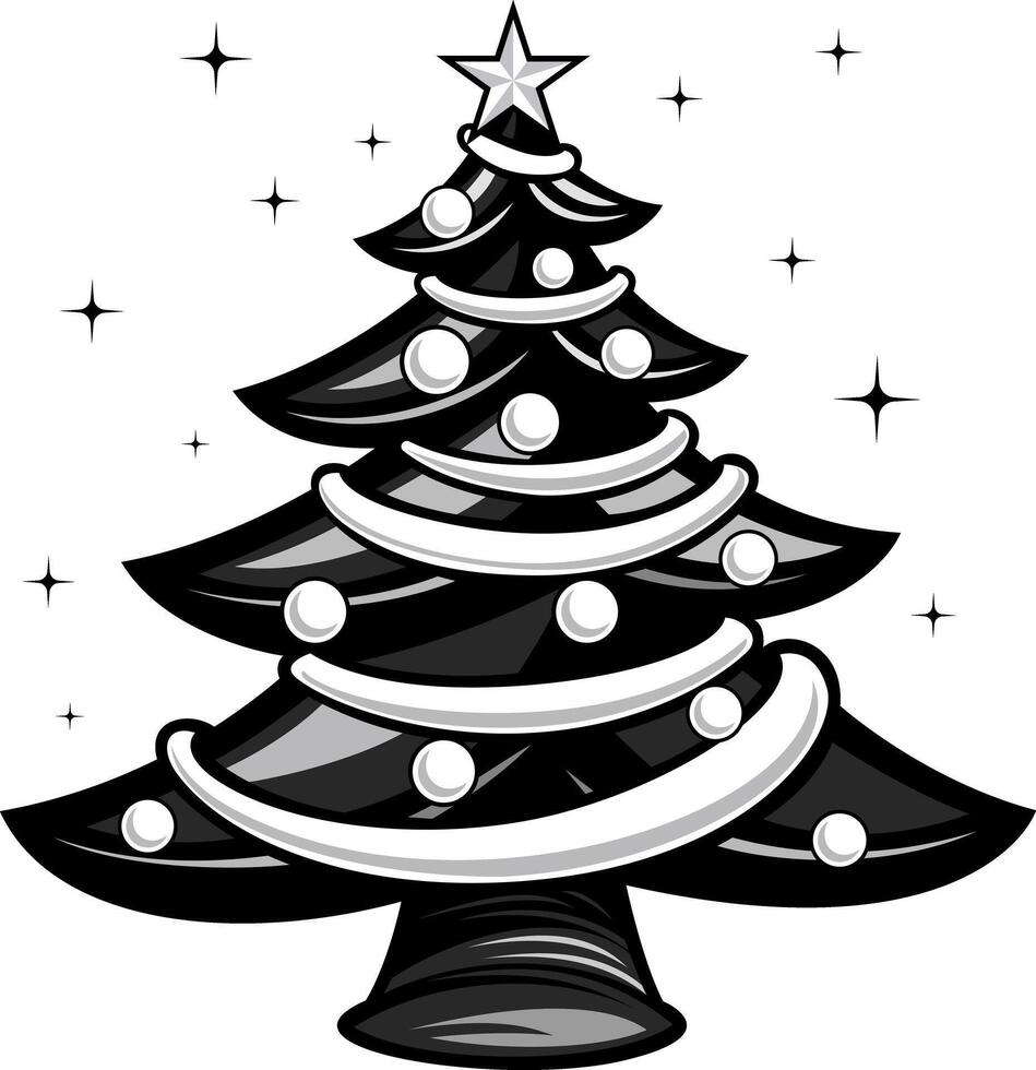 Christmas Tree Silhouette with Stars and Ornaments - Christmas tree on a white background vector