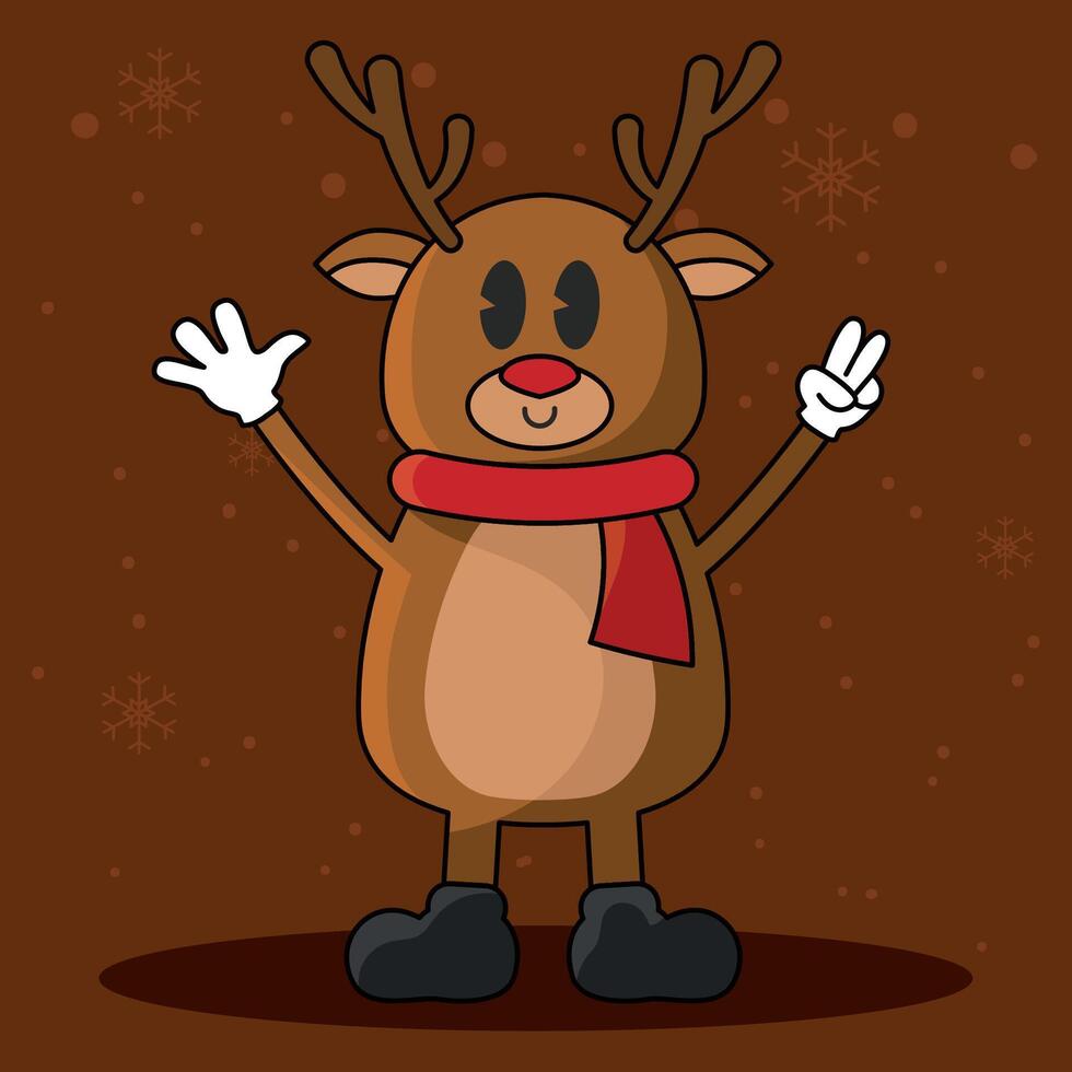 Cute reindeer with scarf and happy expression, vector