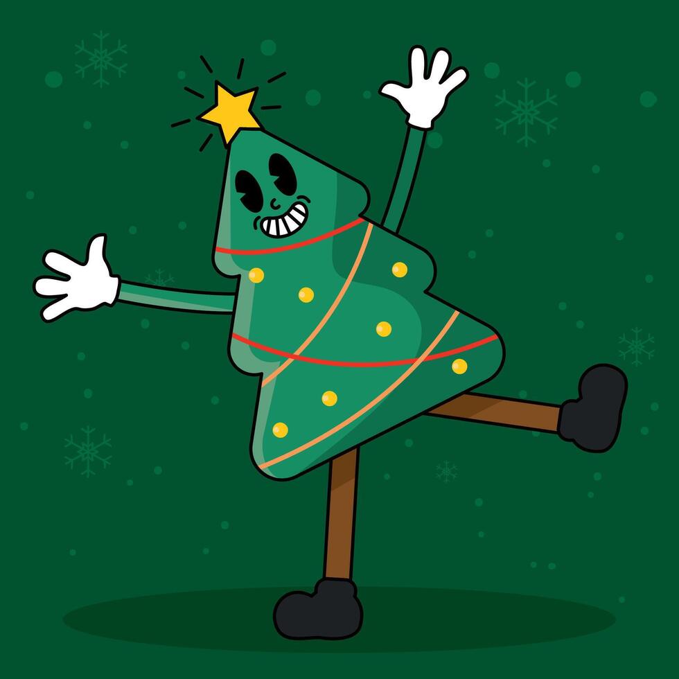 Playful Christmas tree character with cheerful expression, vector