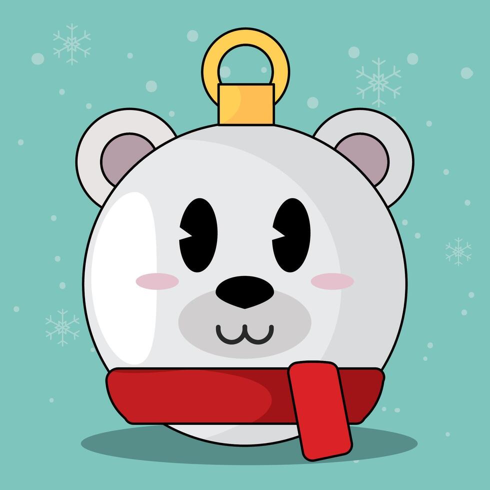 Polar bear Christmas ornament with red scarf and cute face, vector