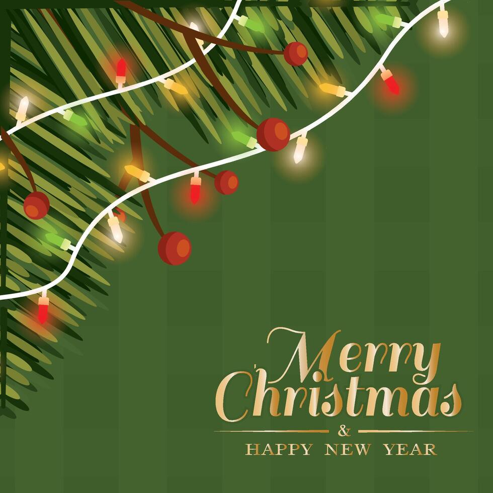Christmas card with lights and pine branches, vector