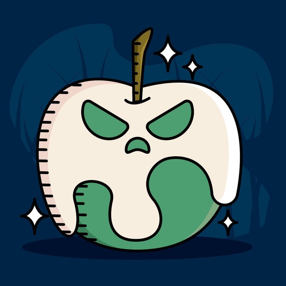 Evil poison apple illustration for Halloween decor, vector