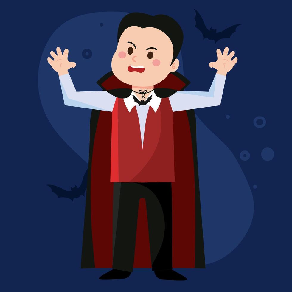 Vampire boy in cape and fangs for Halloween, vector