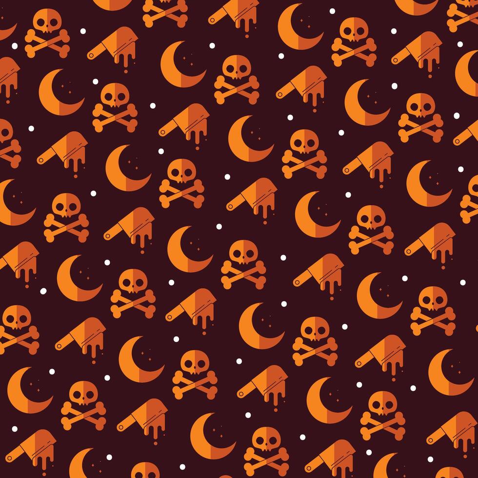 Halloween skull, moon, and knife spooky pattern, vector