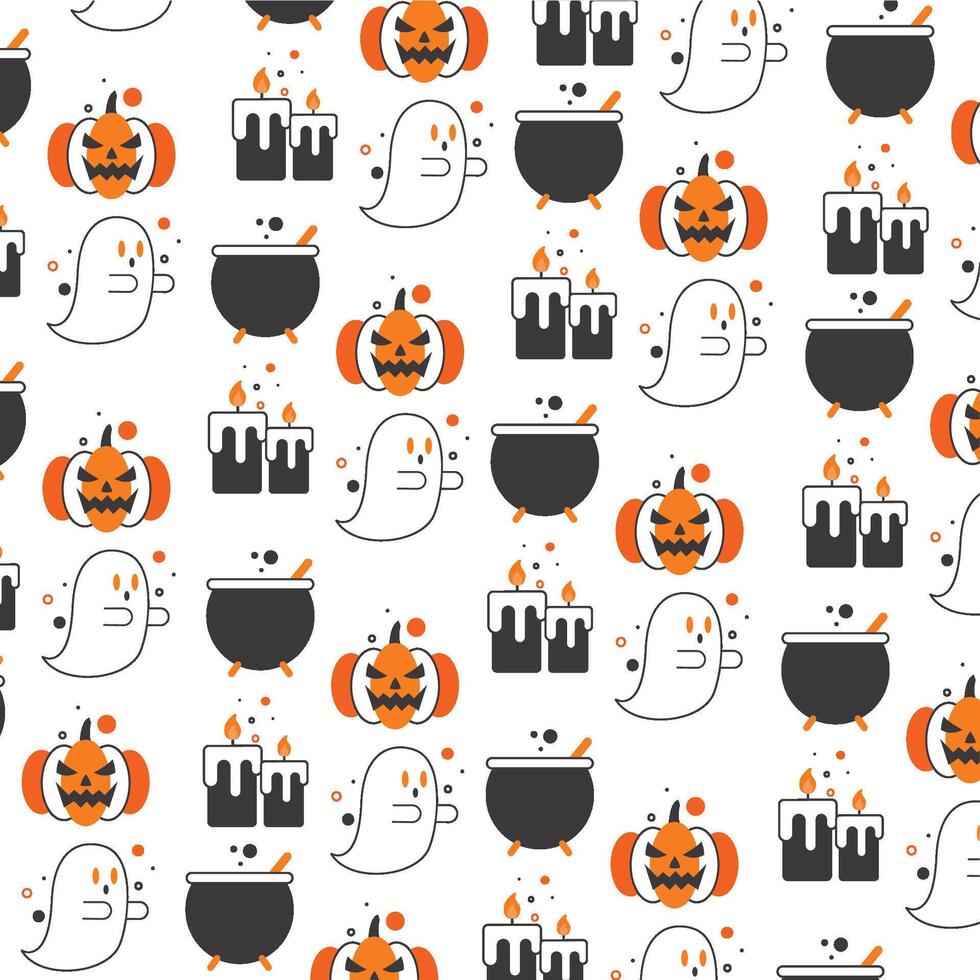 Halloween ghost, pumpkin, cauldron, candle pattern, vector