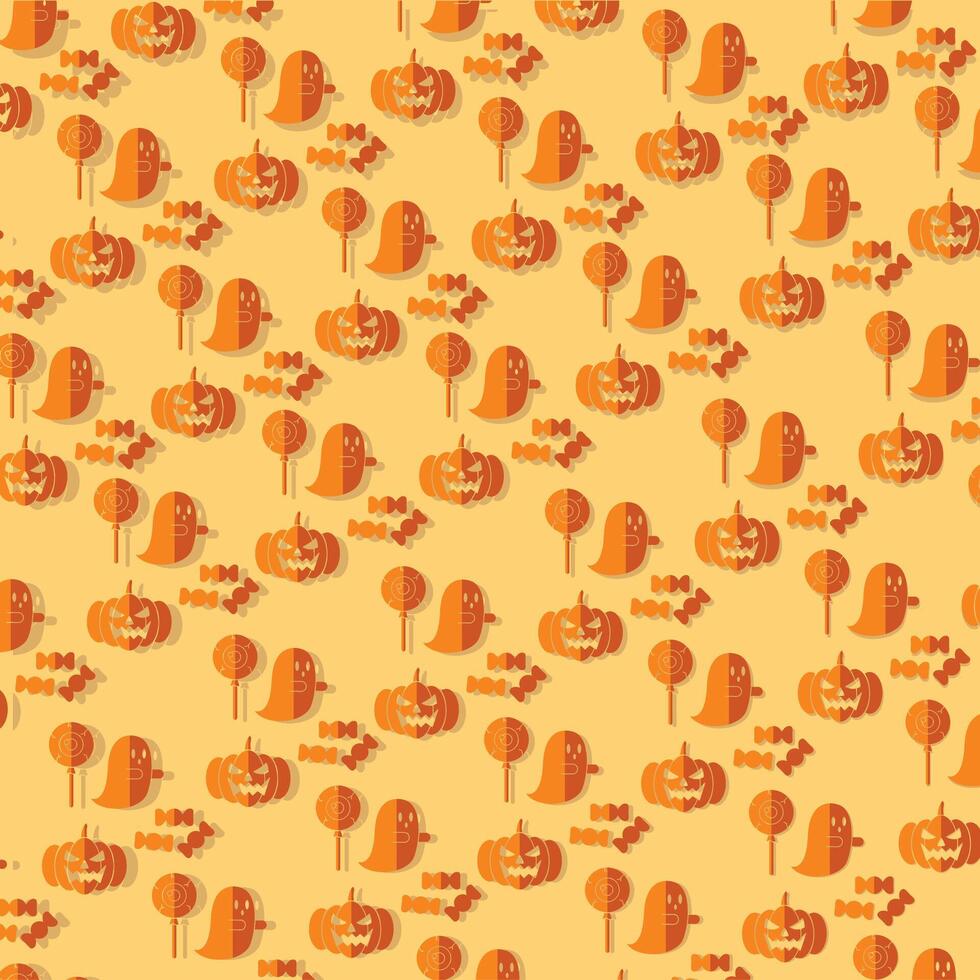 Halloween ghost, pumpkin, and candy spooky pattern, vector