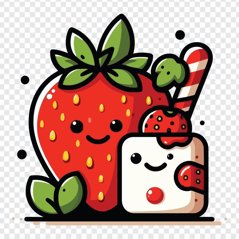 A strawberry and a strawberry ice cream with a strawberry on top vector