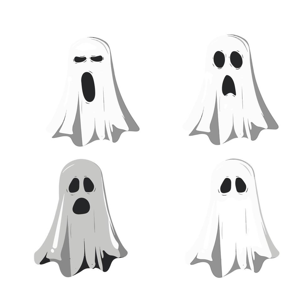 Four ghost faces with different expressions on a white background vector