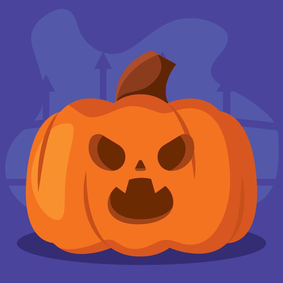 Fierce jack-o-lantern pumpkin with angry expression, vector