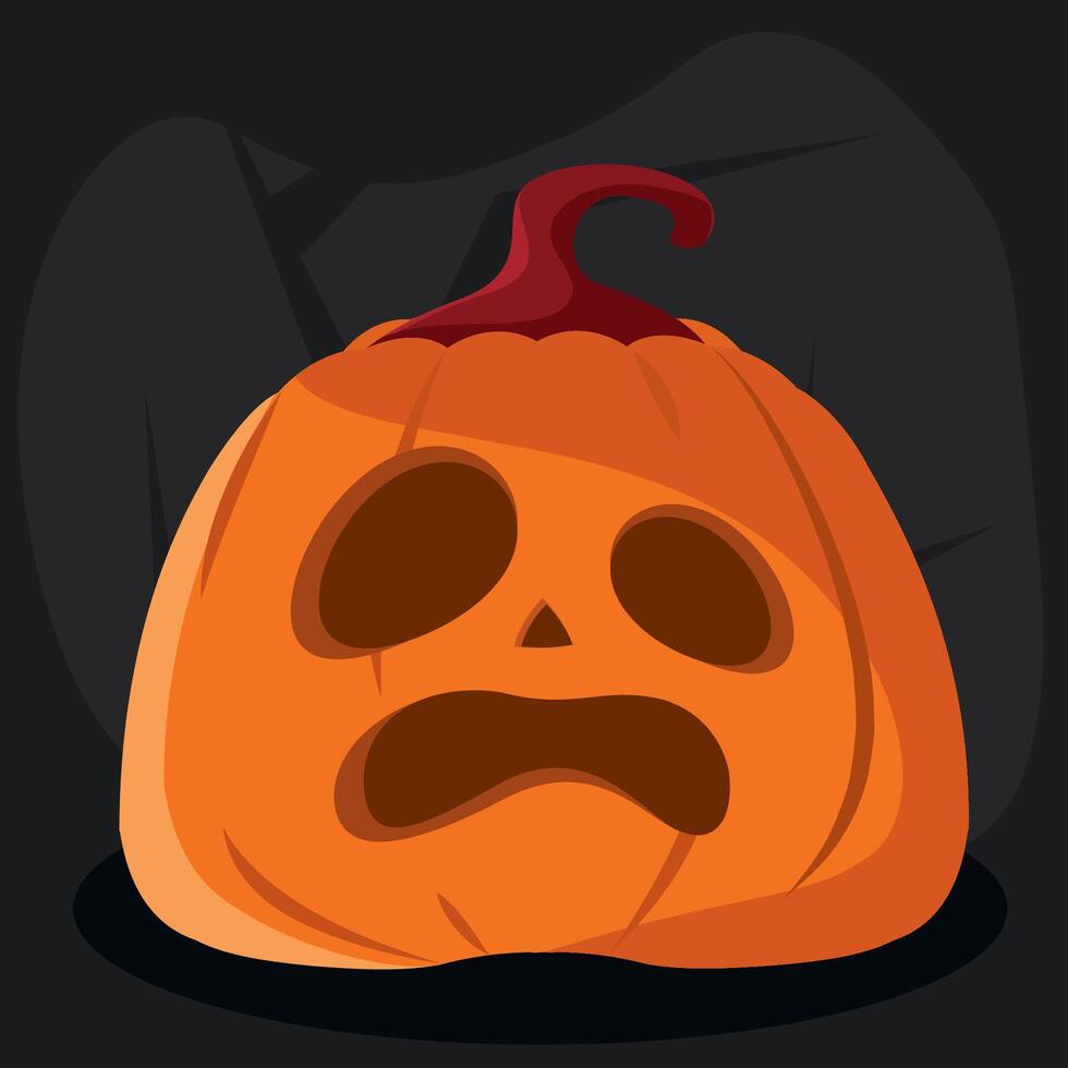 Scary jack-o-lantern pumpkin with stitched mouth, vector
