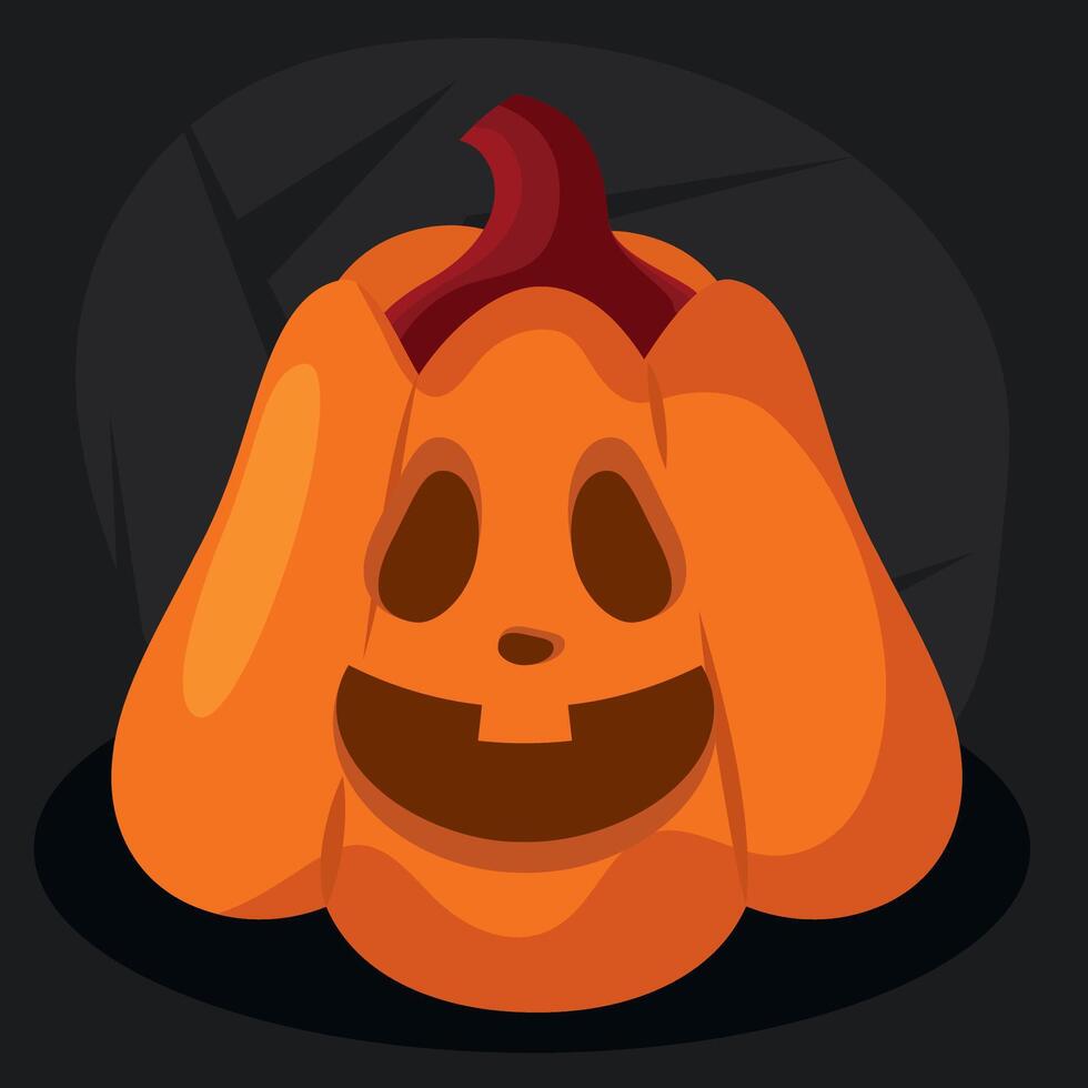 Halloween pumpkin with a wide grin and purple mouth, vector