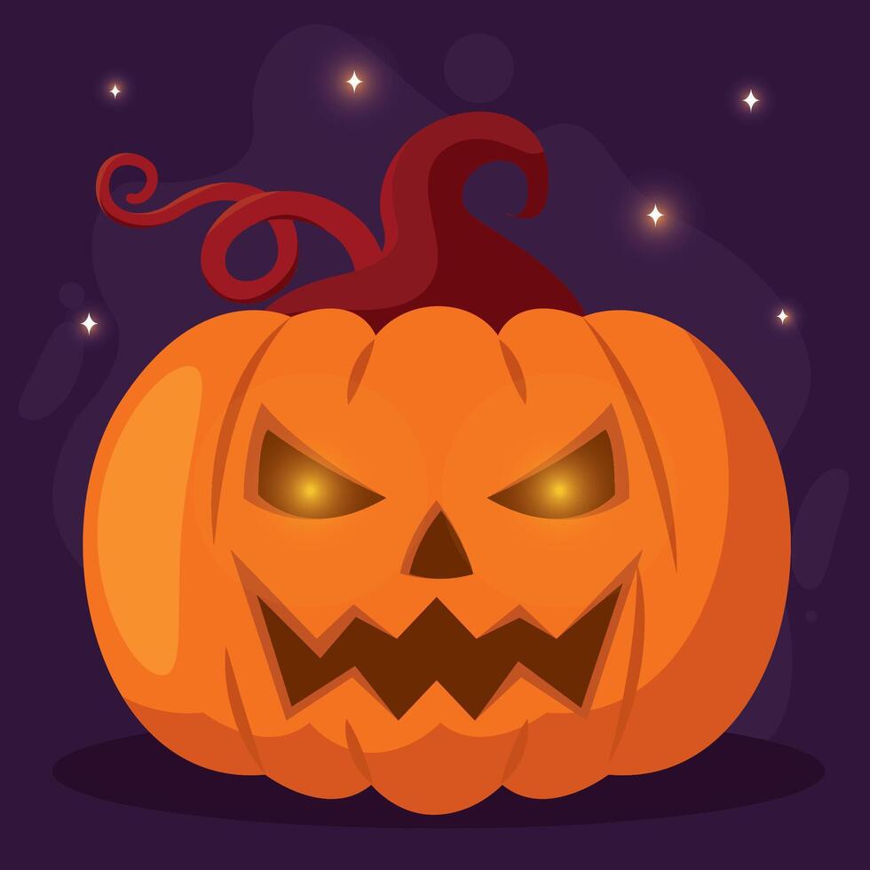 Scary jack-o-lantern pumpkin with angry face, vector
