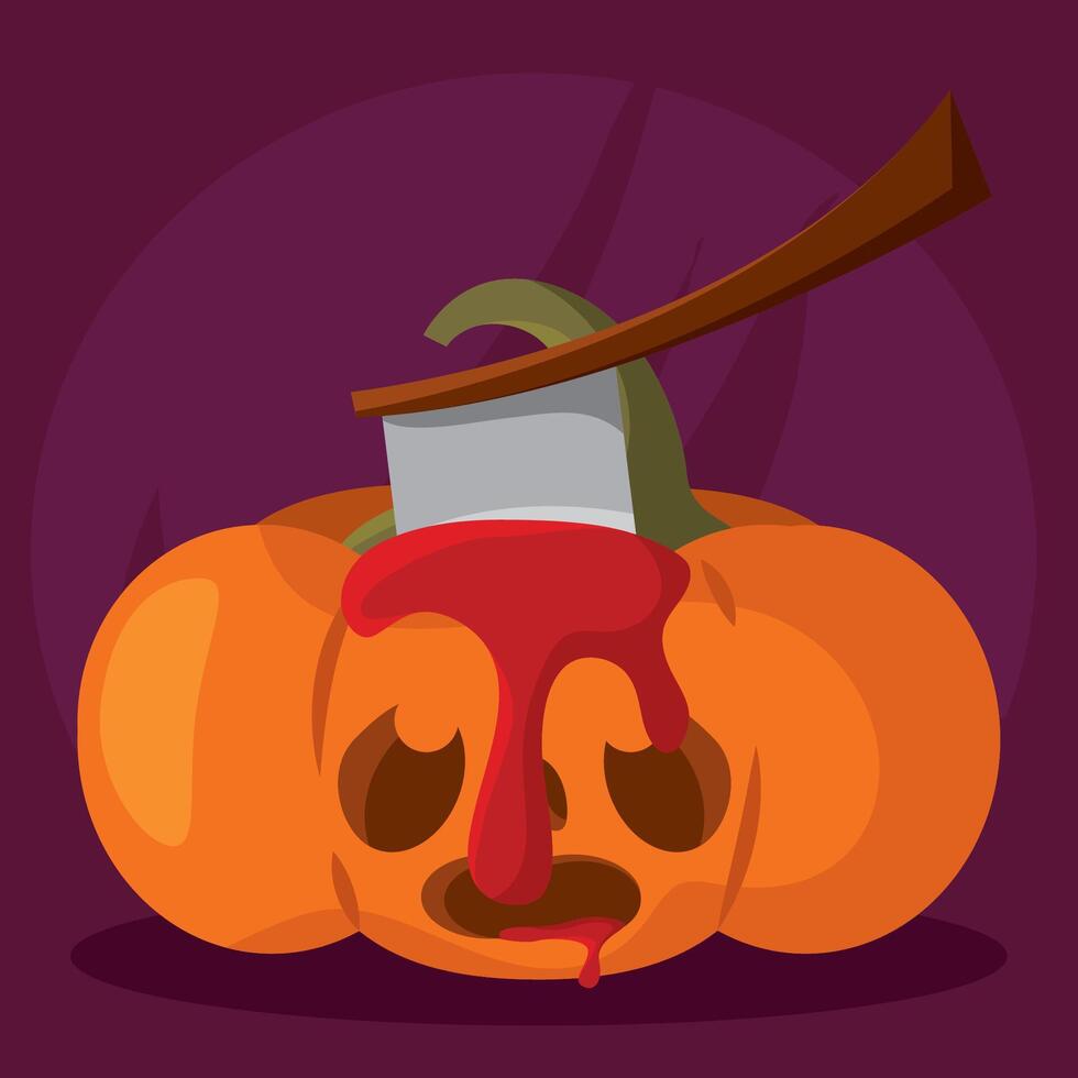 Scary pumpkin with axe and dripping blood design, vector
