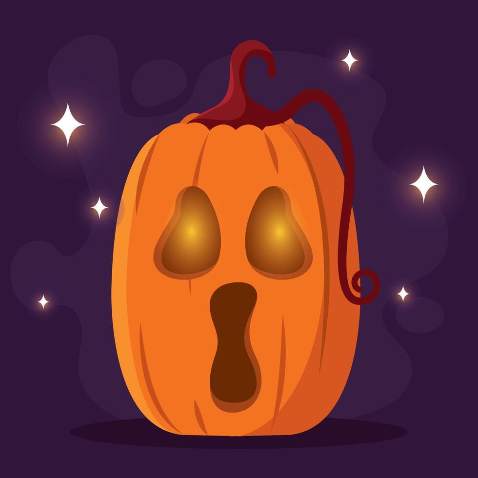 Tall jack-o-lantern pumpkin with surprised face, vector