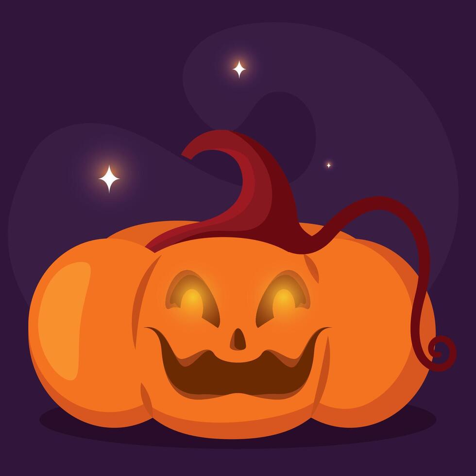 Playful jack-o-lantern pumpkin with a smiling face, vector