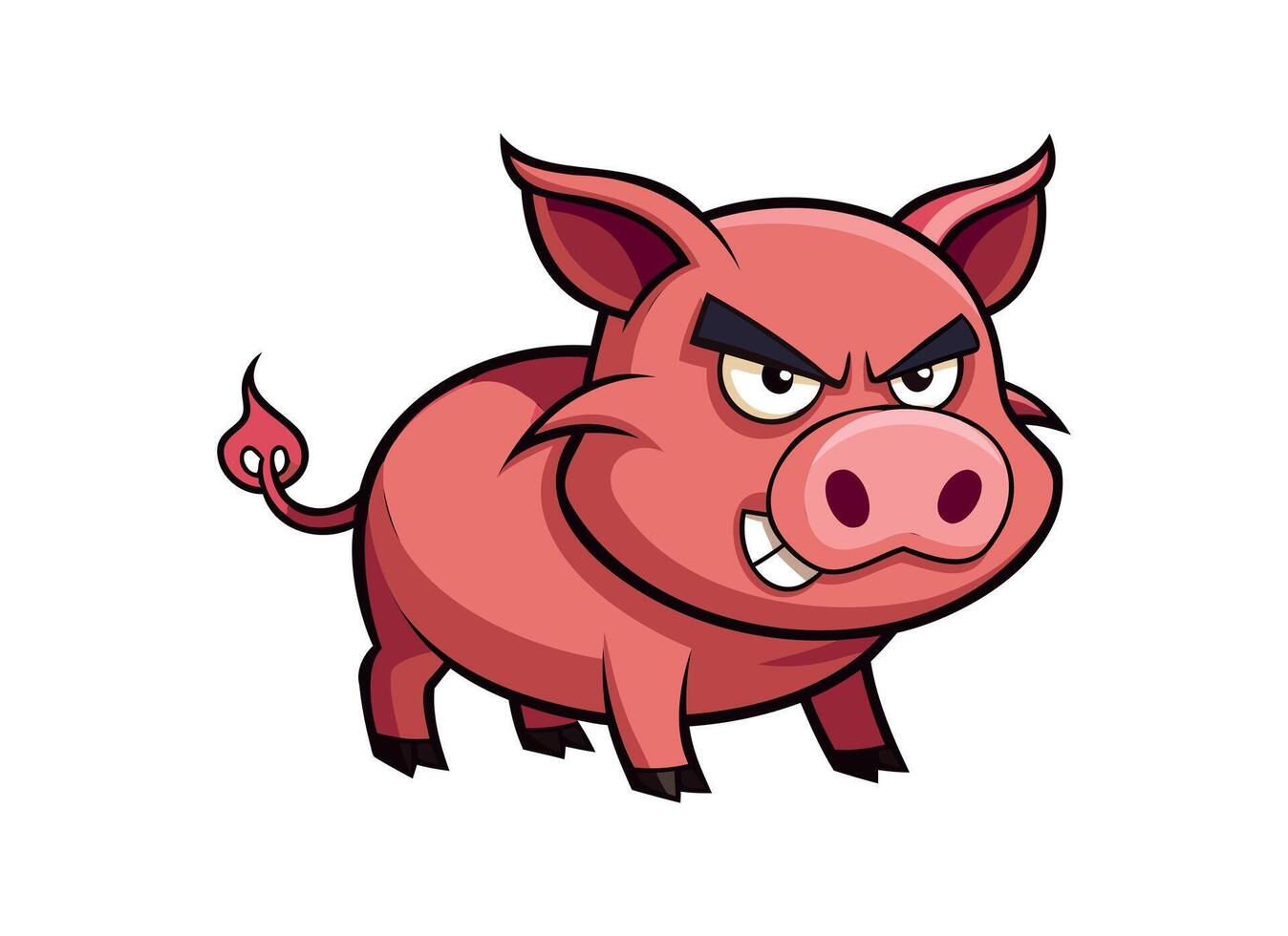 Fierce Cartoon Pig Illustration for Farm and Animal Character Designs vector