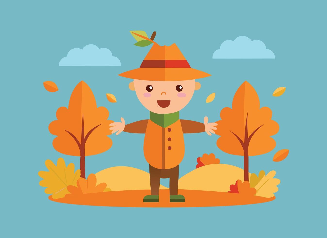 Cheerful Cartoon Scarecrow Illustration for Autumn and Harvest Themes vector