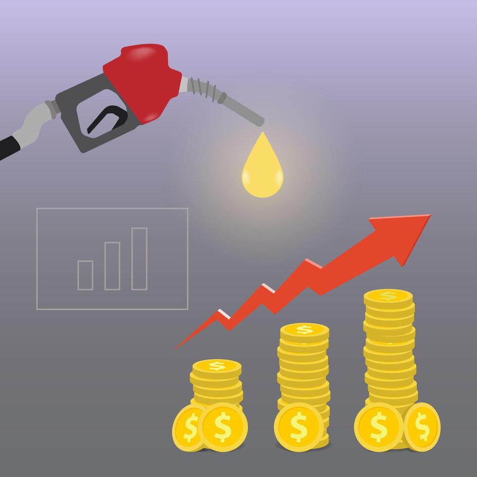 Fuel gas nozzle and coins. Increase of fuel tariffs concept vector