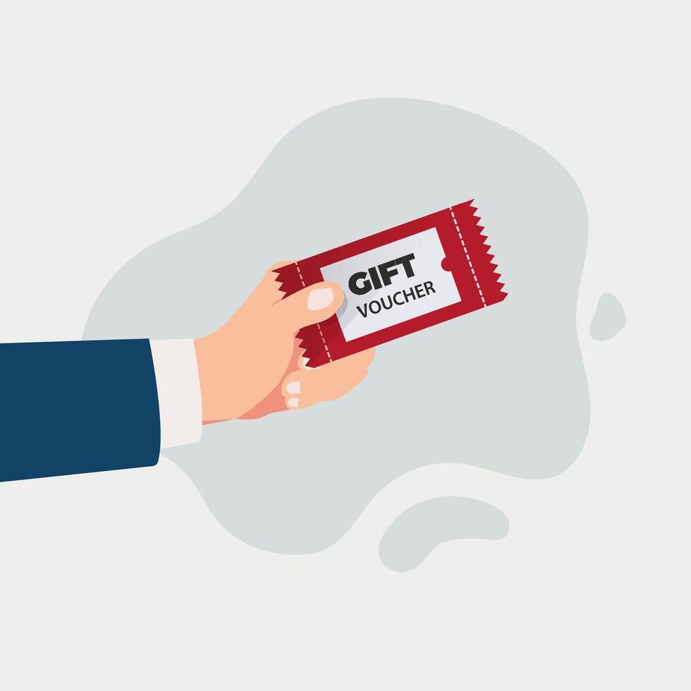Hand holding gift voucher label design illustration vector