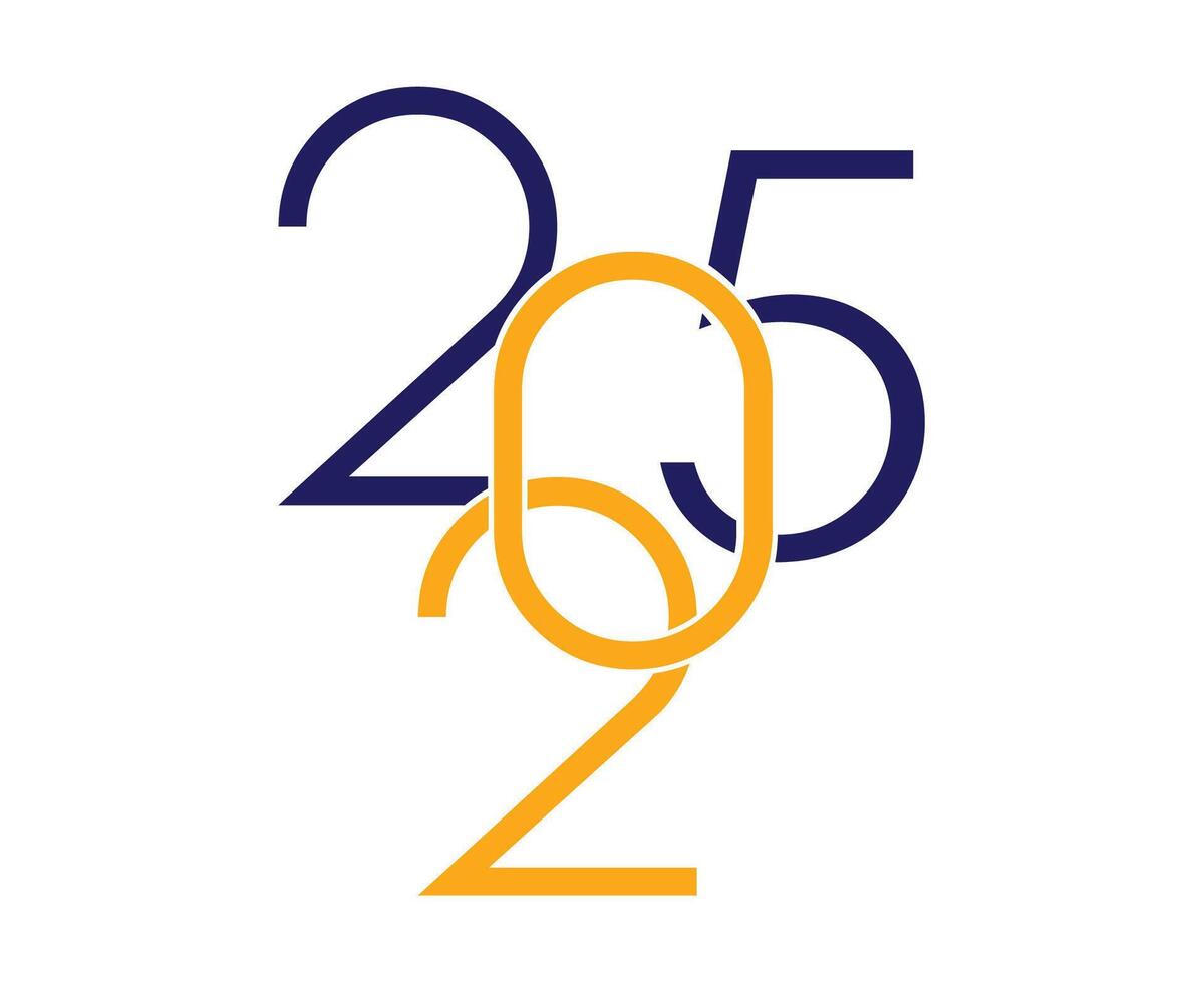 Happy New Year 2025 Abstract Blue And Yellow Number Design Symbol Illustration vector