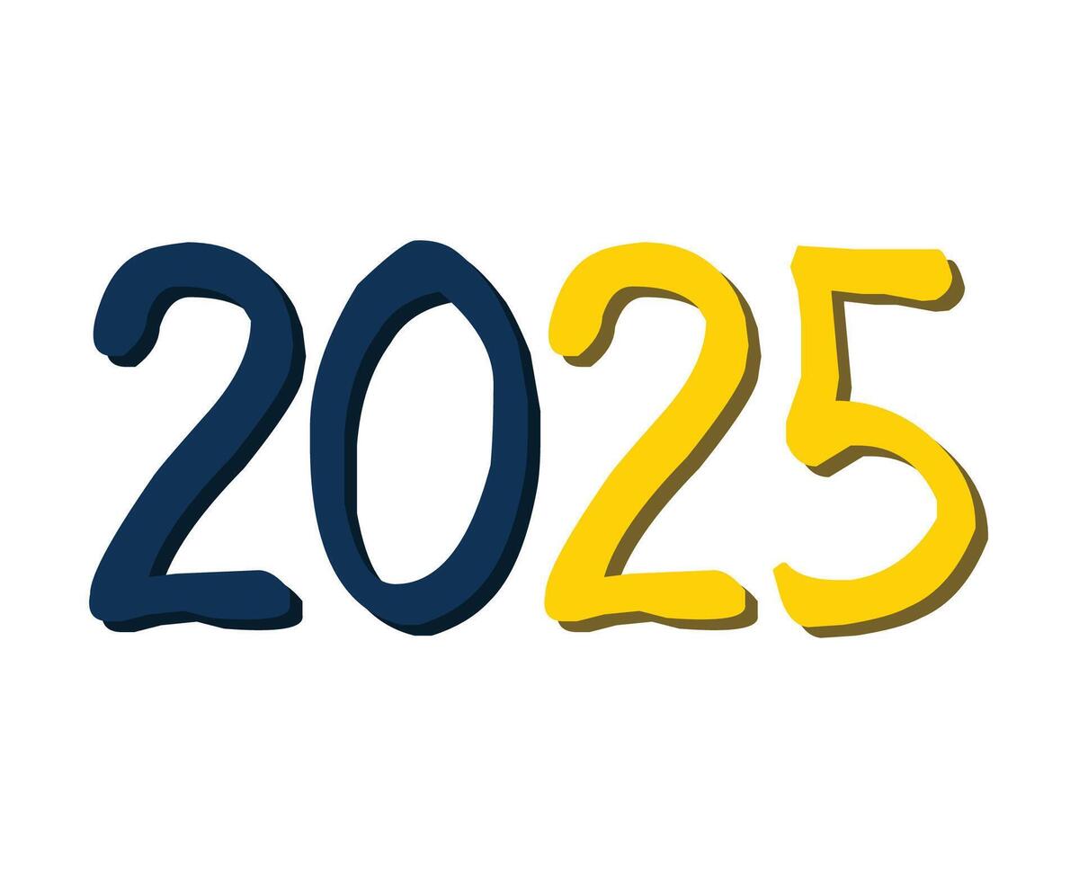 2025 Happy New Year Yellow And Blue Realistic Design Elegant Abstract Illustration vector