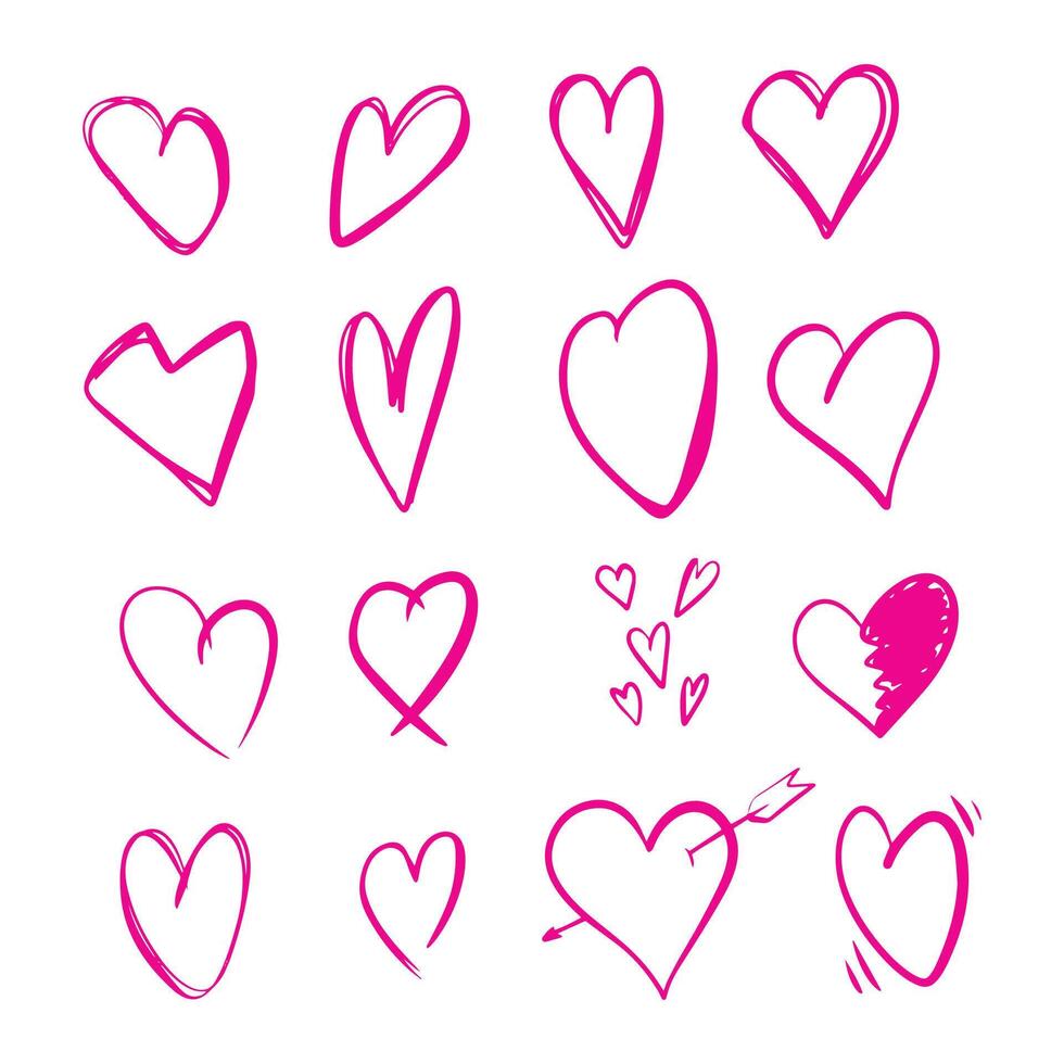 Set of Heart hand drawn doodle style. love symbol. Illustration vector