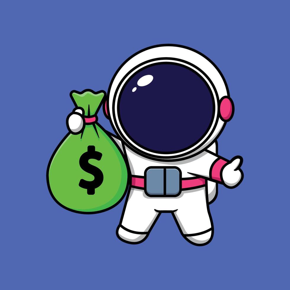 cartoon illustration of Astronaut with Sack of Money vector