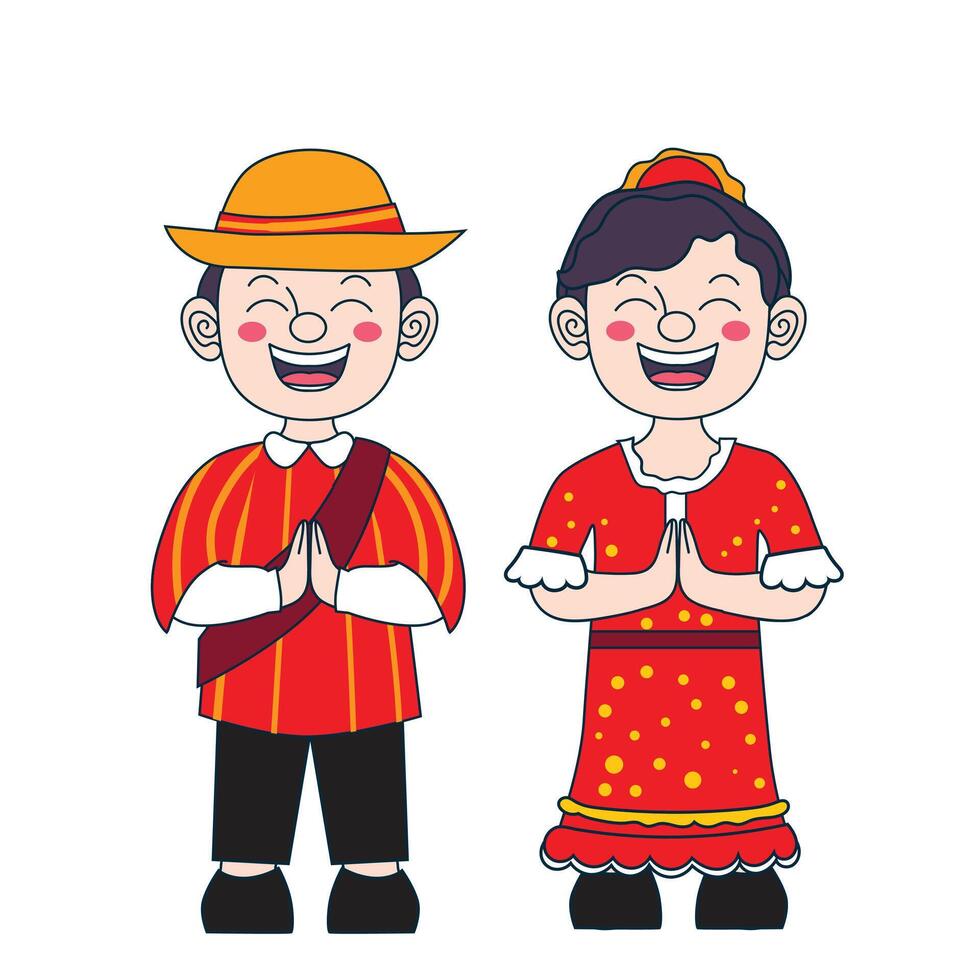 two characters couples wearing CHILE national attire vector