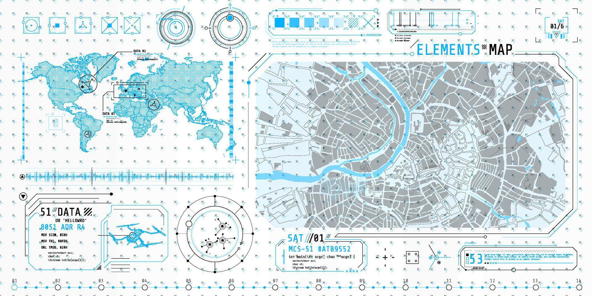 A set of thin elements on the topic of Map Search. vector