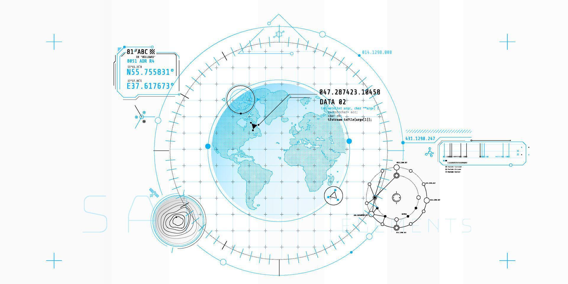Design of a futuristic software interface for tracking an object on the planet. vector