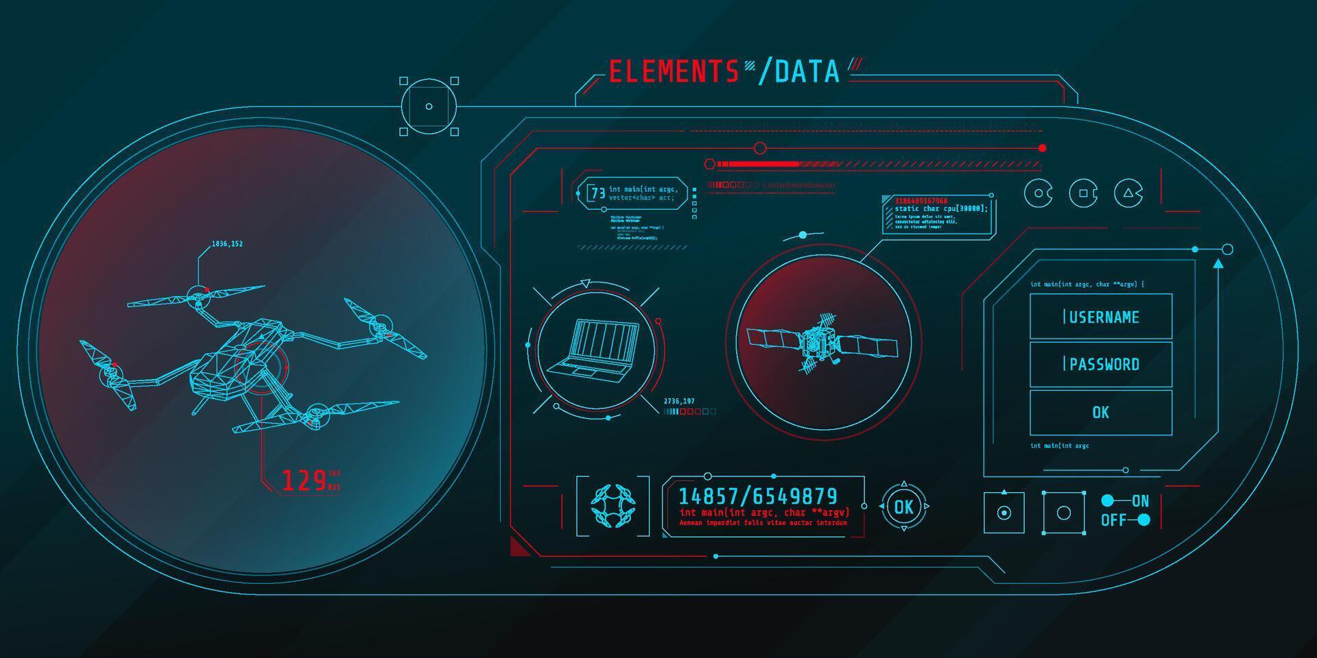 Design of the virtual interface of the drone protection program. vector