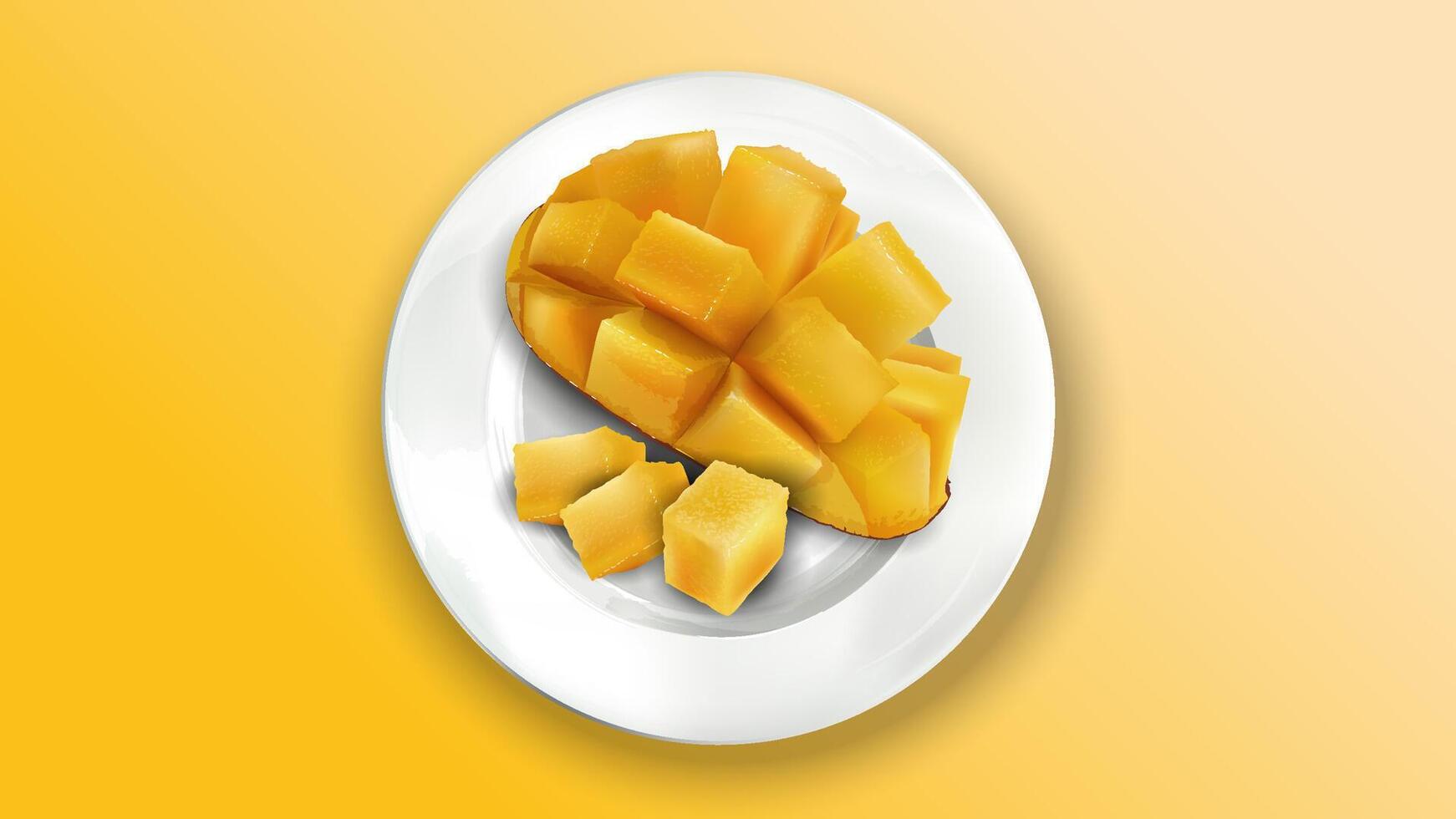 Fresh mango diced on a white plate. vector