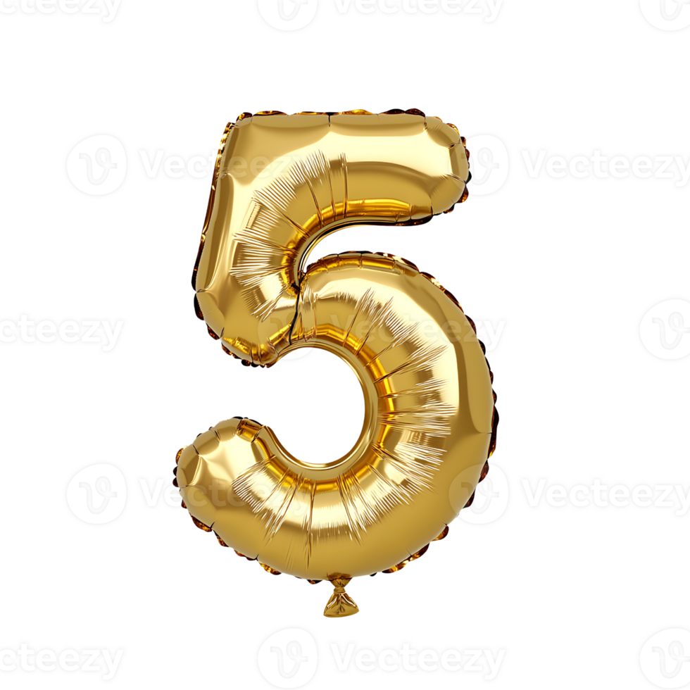Gold foil number 5 balloon png