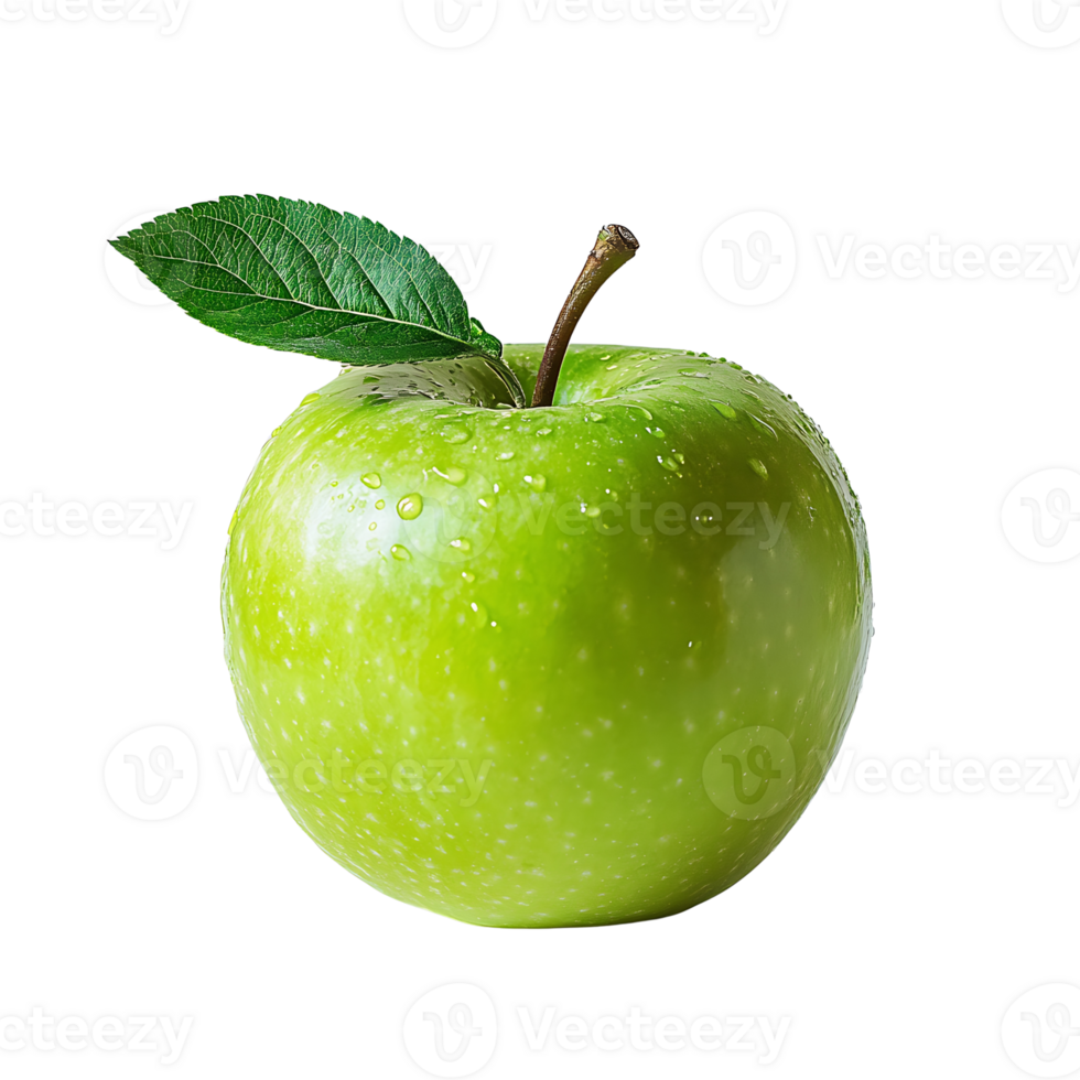 green apple with leaf on transparent background png