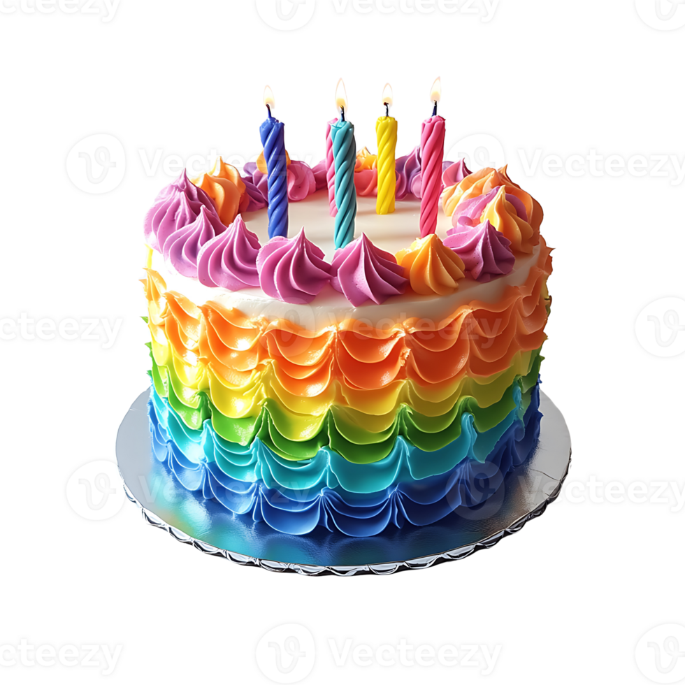 a rainbow cake with candles on it png