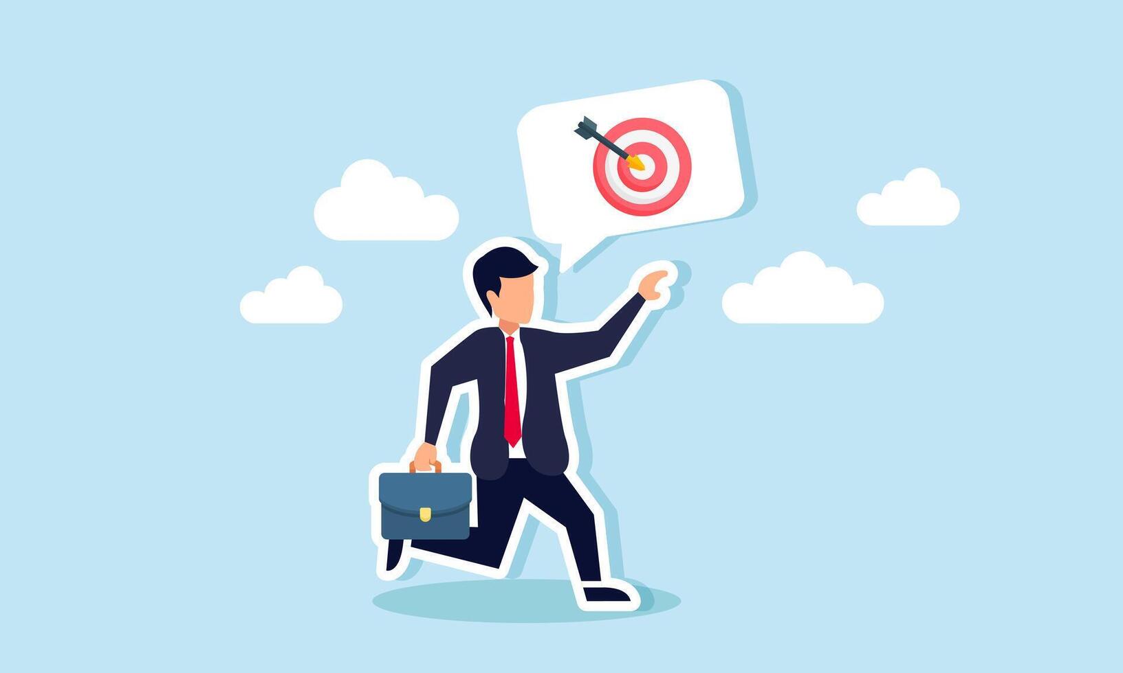 A businessman runs while discussing a target board, illustration of catching up on achieved business targets vector