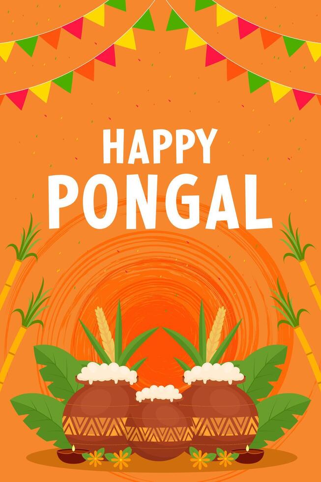 flat happy pongal festival illustration vertical banner vector