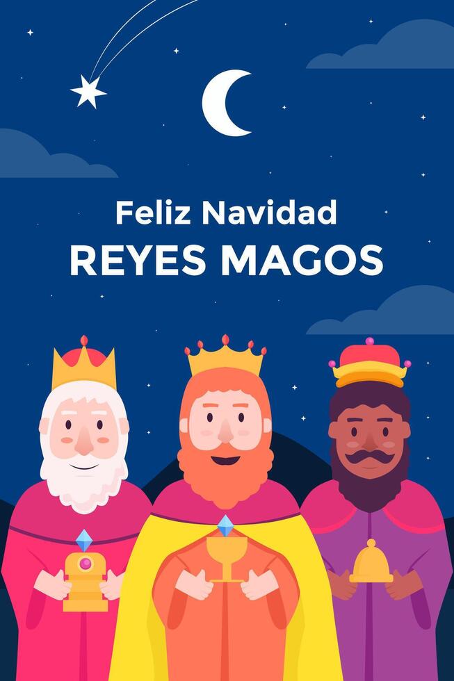 reyes magos vertical banner illustration in flat style vector