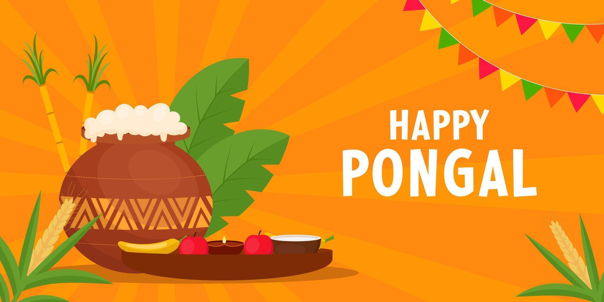 flat design happy pongal festival illustration horizontal banner vector
