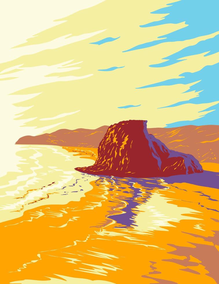 Lion Rock on Piha Beach in Auckland New Zealand WPA Poster Art vector
