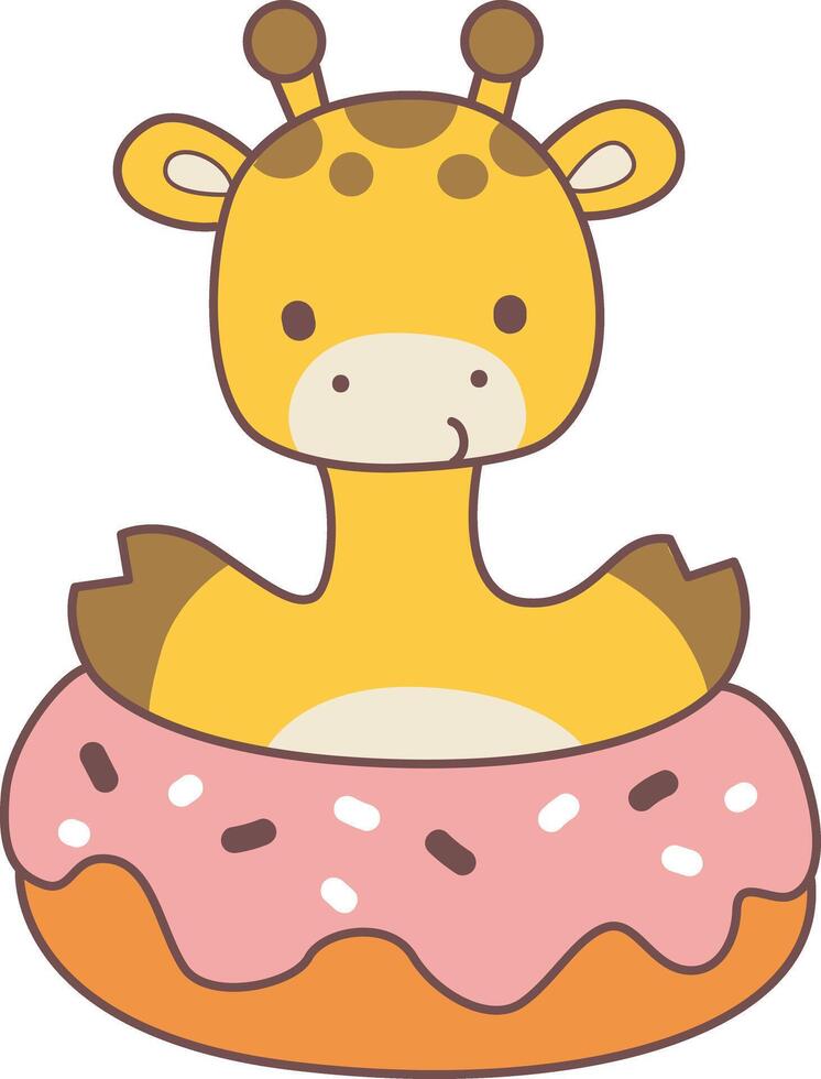A giraffe in the middle of doughnut. Set Stock Illustrations Isolated of Baby Giraffe. Cute giraffe animals with various activities. vector